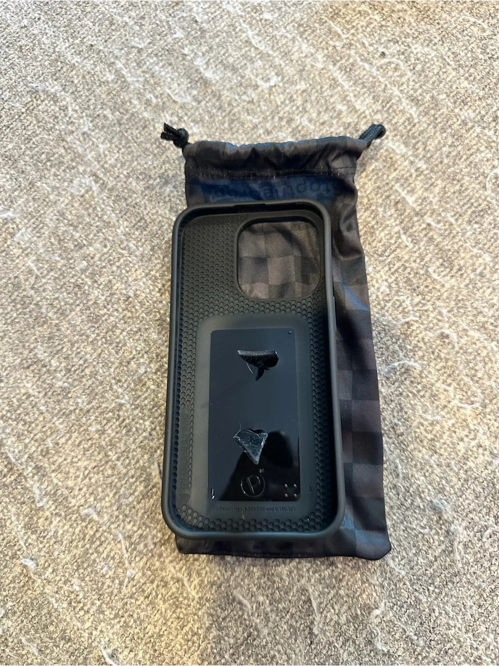 Loopy Black Checkered iPhone 14 Pro Case with Loop Grip and Matching Pouch